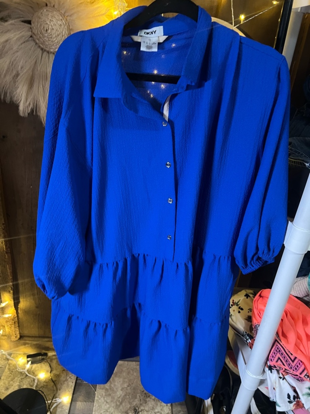 DKNY Cobalt Blue Tiered Button-Front Tunic